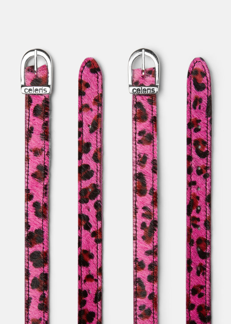 Spur Straps Pink Leopard Fur