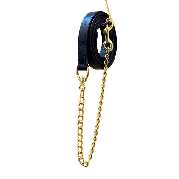 Black Leather Lead With Brass Chain